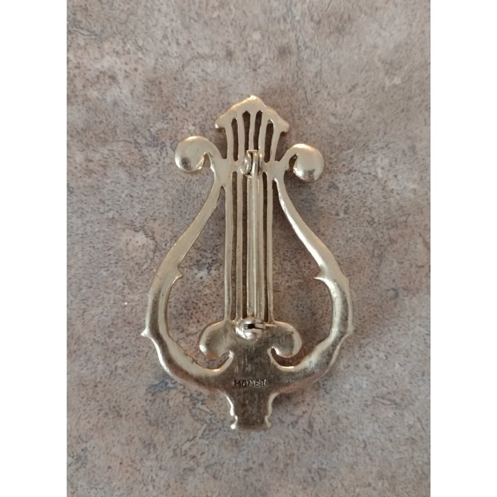 Monet Vintage Ancient Harp Golden Brooch - Picture 2 of 2